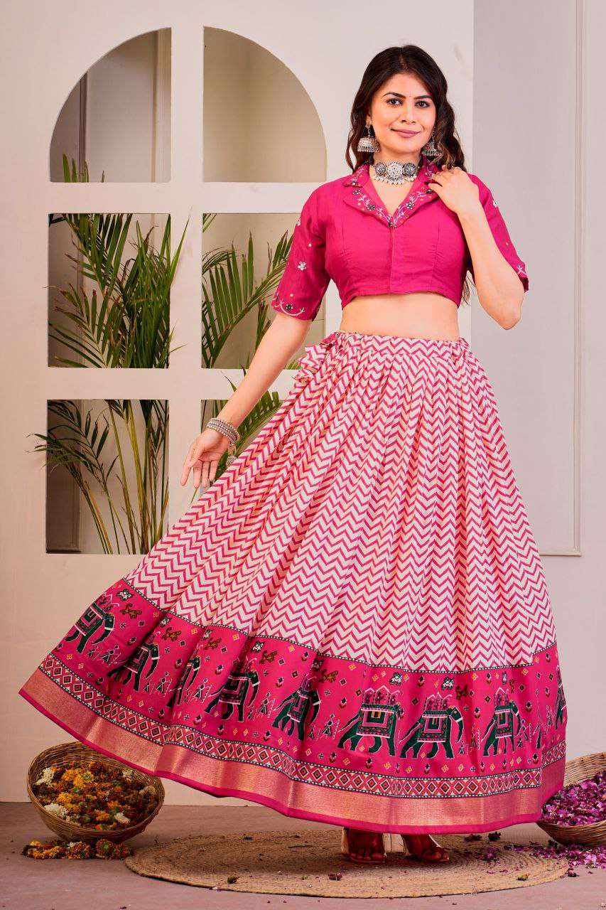 Women's Tussar Silk Patola Print Lehenga Choli Set with Foil Work - Image 25
